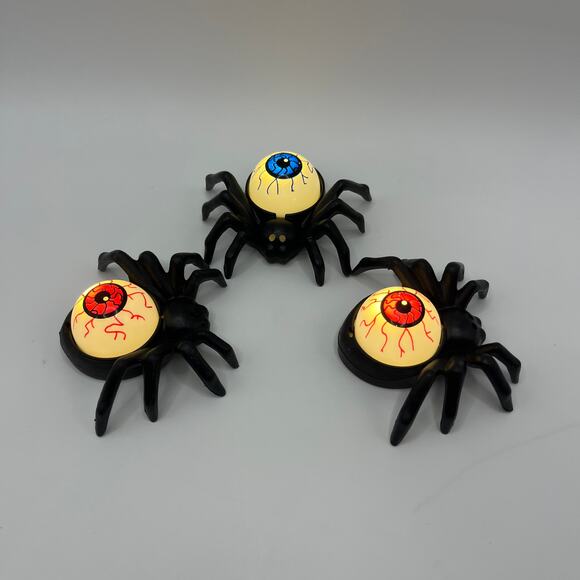 3 Pcs Halloween Spider Lights Decorations  Creepy Eyeball Spider Tea Lights - Picture 1 of 6